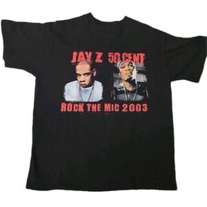 Jay-Z 50 Cent Rock The Mic Rap T Shirt 2003 Black Size Large Modern Reprint